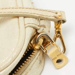 Miu Miu Off White Croc Embossed Patent Leather Camera Crossbody Bag