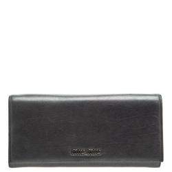 Pre Owned محفظة ميو ميو طويلة جلد رصاصية داكنة