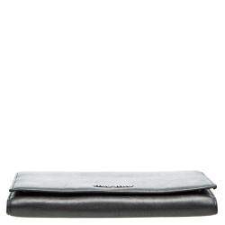 Pre Owned محفظة ميو ميو طويلة جلد رصاصية داكنة