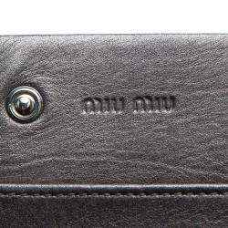 Pre Owned محفظة ميو ميو طويلة جلد رصاصية داكنة