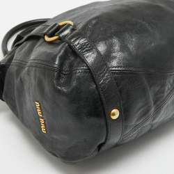 Miu Miu Black Leather Side Bow Hobo