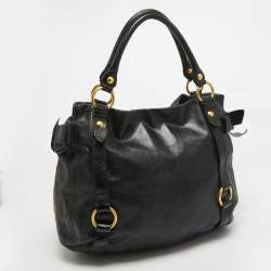 Miu Miu Black Leather Side Bow Hobo