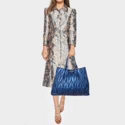 Miu Miu Metallic Blue Matelassé Leather Tote
