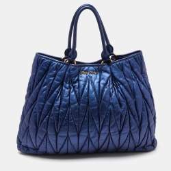 Miu Miu Metallic Blue Matelassé Leather Tote
