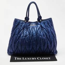 Miu Miu Metallic Blue Matelassé Leather Tote