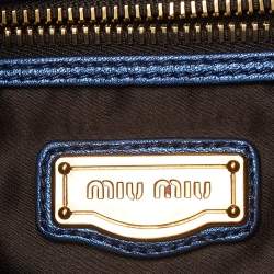 Miu Miu Metallic Blue Matelassé Leather Tote