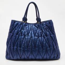 Miu Miu Metallic Blue Matelassé Leather Tote