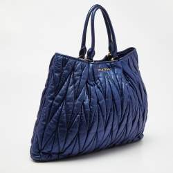 Miu Miu Metallic Blue Matelassé Leather Tote