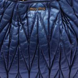 Miu Miu Metallic Blue Matelassé Leather Tote