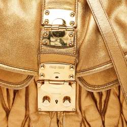 Miu Miu Gold Matelassé Leather Coffer Hobo