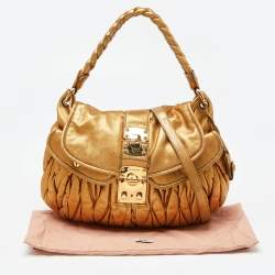 Miu Miu Gold Matelassé Leather Coffer Hobo
