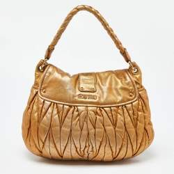 Miu Miu Gold Matelassé Leather Coffer Hobo