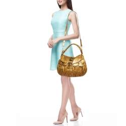 Miu Miu Gold Matelassé Leather Coffer Hobo