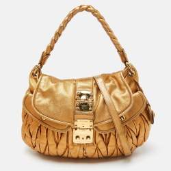 Miu Miu Gold Matelassé Leather Coffer Hobo