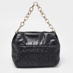 Miu Miu Black Matelassé Leather Flap Chain Shoulder Bag