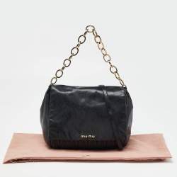 Miu Miu Black Matelassé Leather Flap Chain Shoulder Bag
