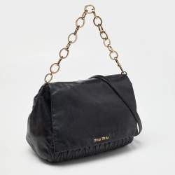 Miu Miu Black Matelassé Leather Flap Chain Shoulder Bag