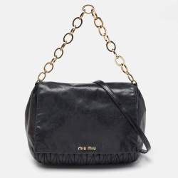 Miu Miu Black Matelassé Leather Flap Chain Shoulder Bag