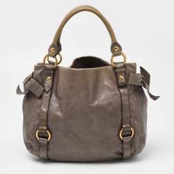 Miu Miu Grey Leather Bow Hobo
