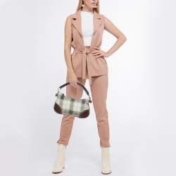 Miu Miu Grey/Brown Canvas and Leather Hobo