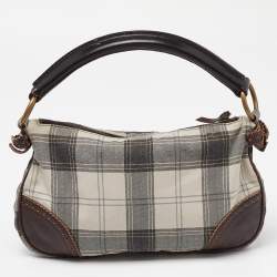 Miu Miu Grey/Brown Canvas and Leather Hobo