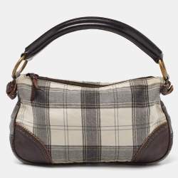 Miu Miu Grey/Brown Canvas and Leather Hobo