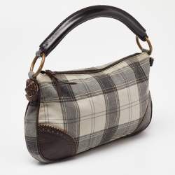 Miu Miu Grey/Brown Canvas and Leather Hobo