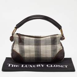 Miu Miu Grey/Brown Canvas and Leather Hobo