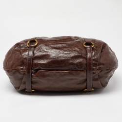 Miu Miu Brown Vitello Shine Leather Gathered Hobo