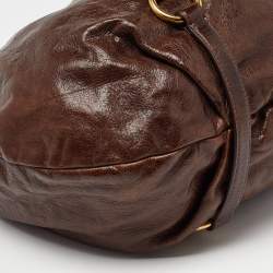 Miu Miu Brown Vitello Shine Leather Gathered Hobo