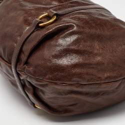 Miu Miu Brown Vitello Shine Leather Gathered Hobo