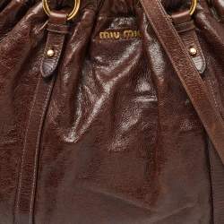 Miu Miu Brown Vitello Shine Leather Gathered Hobo
