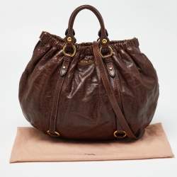 Miu Miu Brown Vitello Shine Leather Gathered Hobo