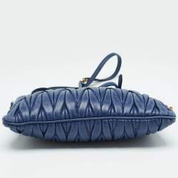 Miu Miu Blue Matelassé Leather Frame Clutch Bag