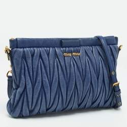 Miu Miu Blue Matelassé Leather Frame Clutch Bag