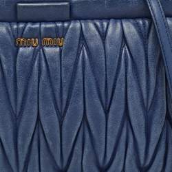 Miu Miu Blue Matelassé Leather Frame Clutch Bag