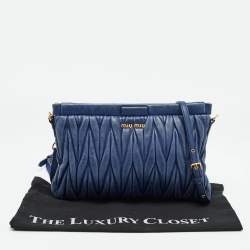 Miu Miu Blue Matelassé Leather Frame Clutch Bag