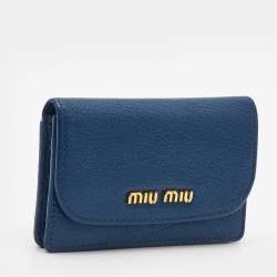 Miu Miu Blue Leather Mini Flap Card Case