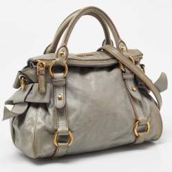 Miu Miu Grey Vitello Lux Leather Small Bow Satchel