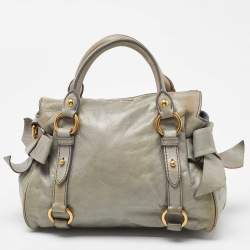 Miu Miu Grey Vitello Lux Leather Small Bow Satchel