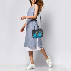 Miu Miu Black/Blue Matelasse Leather Top Handle Bag