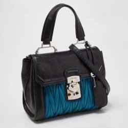 Miu Miu Black/Blue Matelasse Leather Top Handle Bag