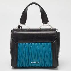 Miu Miu Black/Blue Matelasse Leather Top Handle Bag
