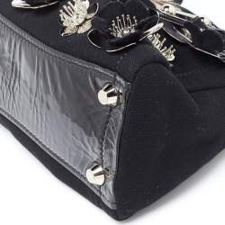 Miu Miu Black Canvas and Patent Leather Flower Embellished Satchel