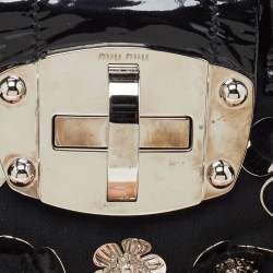 Miu Miu Black Canvas and Patent Leather Flower Embellished Satchel