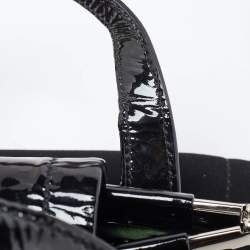 Miu Miu Black Canvas and Patent Leather Flower Embellished Satchel