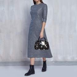 Miu Miu Black Canvas and Patent Leather Flower Embellished Satchel