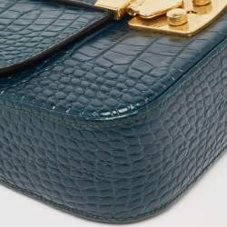 Miu Miu Teal Croc Embossed Leather Pushlock Flap Top Handle Bag