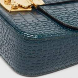 Miu Miu Teal Croc Embossed Leather Pushlock Flap Top Handle Bag