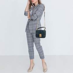 Miu Miu Teal Croc Embossed Leather Pushlock Flap Top Handle Bag